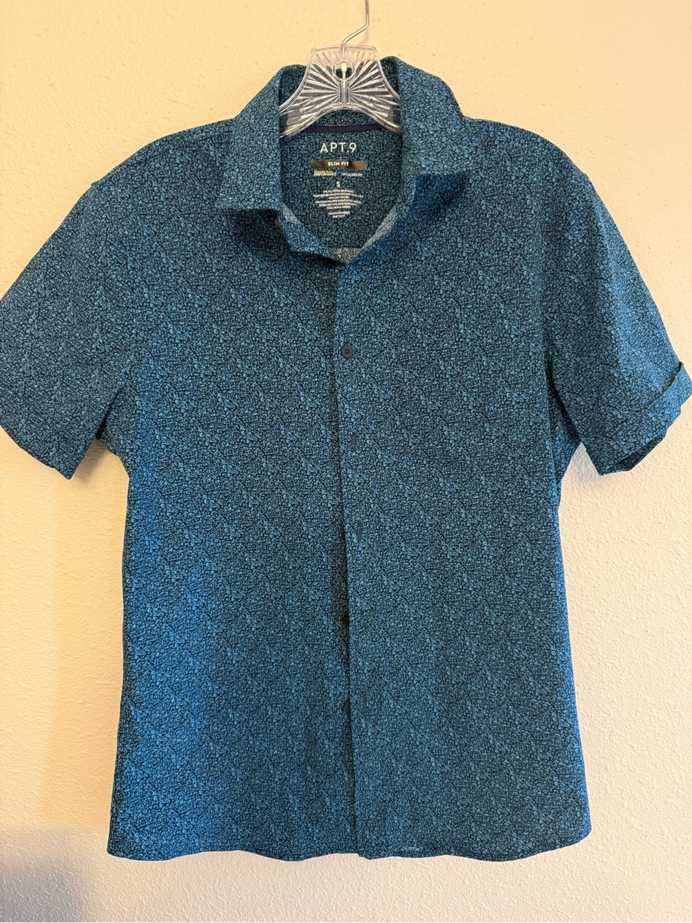 Apt. 9 Teal Micro-Print Short Sleeve Button-Down Shirt